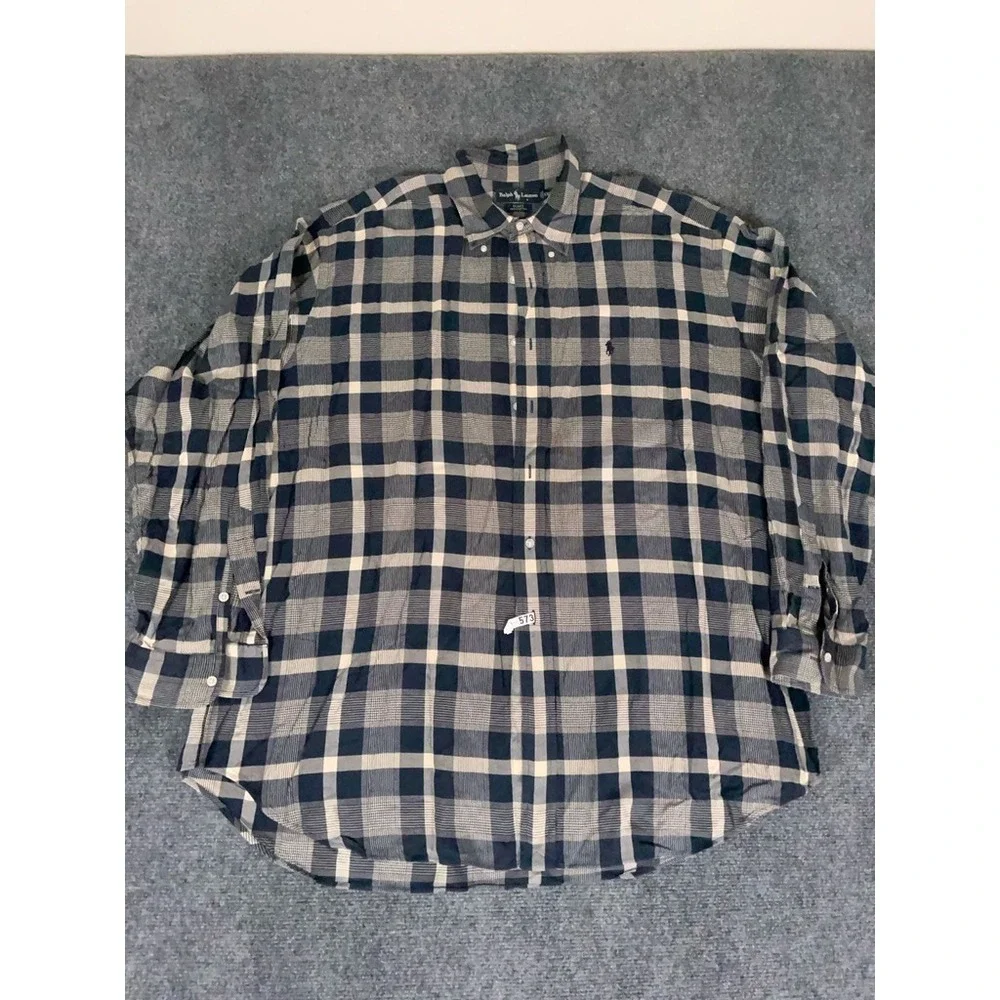 Ralph Lauren Shirt Mens Brown Houndstooth Plaid 2XL Blake Button Up Long‎ Sleeve